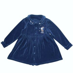 Disney Store Vintage Minnie Mouse Velvet Dress 6 / 6X Dark Blue Embroidered